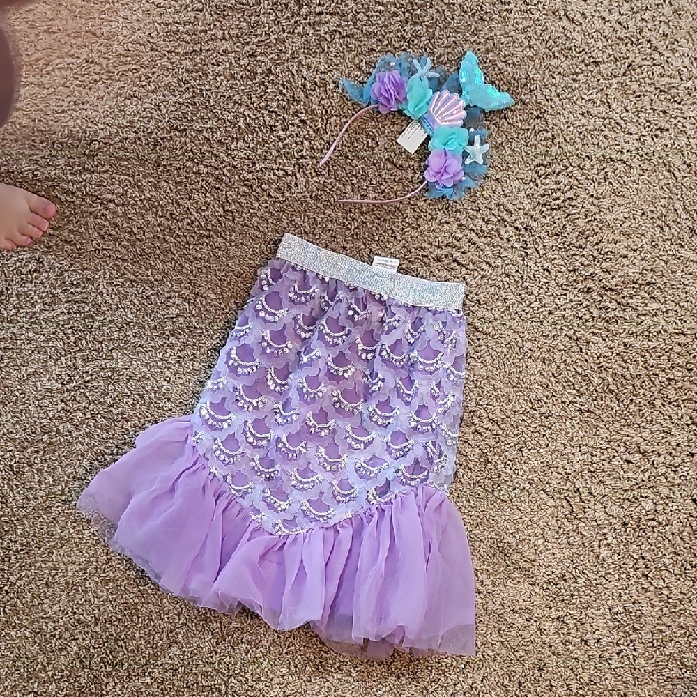 Purple Mermaid Skirt and Headband Set